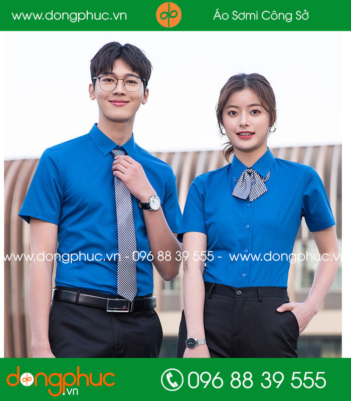 Đồng phục áo sơ mi màu xanh bích cộc tay